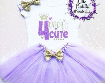 Four Ever Cute Birthday Tutu Outfit, Fourth Birthday, 4 Year Old Birthday Outfit, 4th Birthday Shirt, Four Year Old Party, Four Fabulous