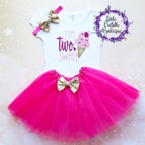 I&#39;m Two Sweet Second Birthday Tutu Outfit, Ice Cream 2nd Birthday Outfit, Ice Cream Sundae, Sweet Birthday Shirt, Donut 2nd Birthday Outfit