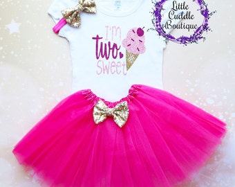 I'm Two Sweet Second Birthday Tutu Outfit, Ice Cream 2nd Birthday Outfit, Ice Cream Sundae, Sweet Birthday Shirt, Donut 2nd Birthday Outfit