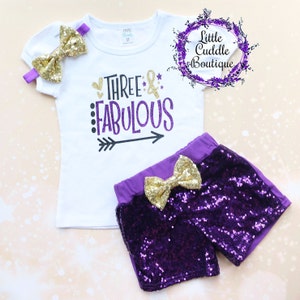 Three & Fabulous Birthday Shorts Outfit, 3 Year Old Birthday Outfit, Third Birthday Outfit, Three And Fabulous, 3 Year Old Party, Three