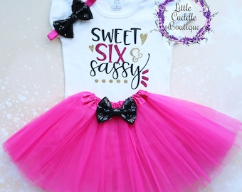Sweet Six & Sassy Birthday Tutu Outfit, Toddler Girl Birthday Outfit, 6 Year Old Birthday Outfit, 6th Birthday Shirt, Six Year Old Party