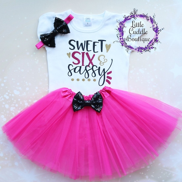 Sweet Six & tenue d'anniversaire impertinente, tenue d'anniversaire pour petite fille, tenue d'anniversaire de 6 ans, chemise pour 6e anniversaire, fête de six ans