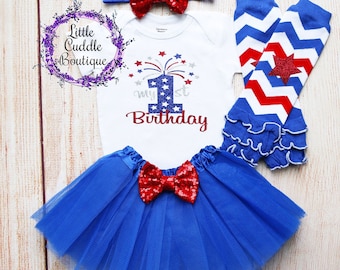 Firework 1st Birthday Tutu Outfit, 4th Of July First Birthday Outfit, Patriotic Birthday Outfit, Firecracker Outfit, Firework, Summer Party
