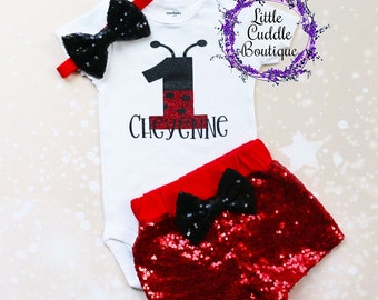 Personalized Ladybug First Birthday Shorts Outfit, Baby Girl Outfit, Ladybug Outfit, Ladybug Shirt, Ladybug One Piece, Ladybug Birthday