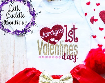 Personalized First Valentines Day Tutu Outfit, 1st Holiday