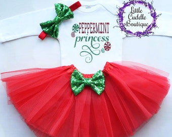 Christmas Baby Outfit, Holiday Outfit, Christmas Outfit, First Christmas Outfit, Christmas Bodysuit, Peppermint Princess, Christmas