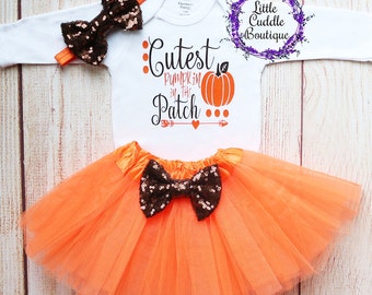 Cutest Pumpkin In The Patch Thanksgiving Baby Tutu Outfit, Holiday Baby Outfit, Fall Baby Outfit, 1st Turkey Shirt, Thanksgiving, 1st Fall