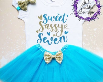 Sweet Sassy Seven 7th Birthday Tutu Outfit, Seventh Birthday Outfit, 7 Year Old Birthday Outfit, 7th Birthday Shirt, Seven Year Old Party