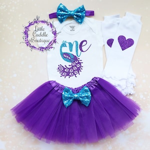 Peacock First Birthday Tutu Outfit, Peacock 1st Birthday Party, Bird Baby Bodysuit, Peacock Shirt, Peacock, Purple Tutu, 1st Birthday Ideas