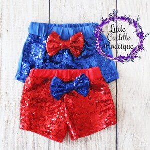Patriotic Baby Sequin Shorts, Fourth of July Outfit, Blue  Shorts, Red Shorts, 4th of July Birthday, New Baby Gift, Fourth of July Birthday