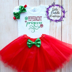 Peppermint Princess Toddler Christmas Tutu Outfit, Kid&#39;s Christmas Outfit, Christmas Present, Holiday Photo Shoot Outfit, Peppermint Party