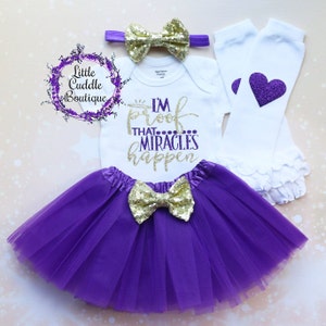 Jestem dowodem na to, że cuda się zdarzają Tutu dla niemowląt, Prezent dla noworodków, Fioletowy Tutu, Baby Shower, Dziecko, Strój na sesję zdjęciową, Prezent dla noworodków, Nowa mama