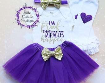 Jestem dowodem na to, że cuda się zdarzają, tutu dla niemowląt, prezent dla noworodka, fioletowe tutu, baby shower, niemowlę, strój na sesję zdjęciową, prezent dla noworodka, młoda mama