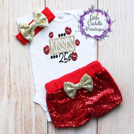 Kisses 25 Cents Shorts Outfit, Holiday Outfit, Valentine Bodysuit, First  Valentines Outfit, Valentine's Outfit, Valentine's Day, Newborn 