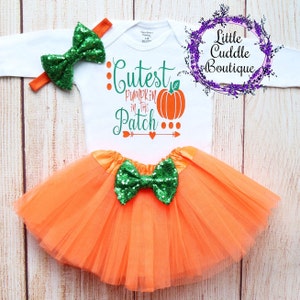 Cutest Pumpkin In The Patch Halloween Baby Tutu Outfit, Holiday Baby Outfit, Fall Baby Outfit, 1st Halloween Shirt, First Halloween Outfit
