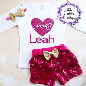 Personalized 7th Birthday Shorts Outfit, 7 Year Old Girl Birthday Outfit, Sweet 7 And Sassy, 7th Birthday Outfit, Seven Year Old Party, 7th
