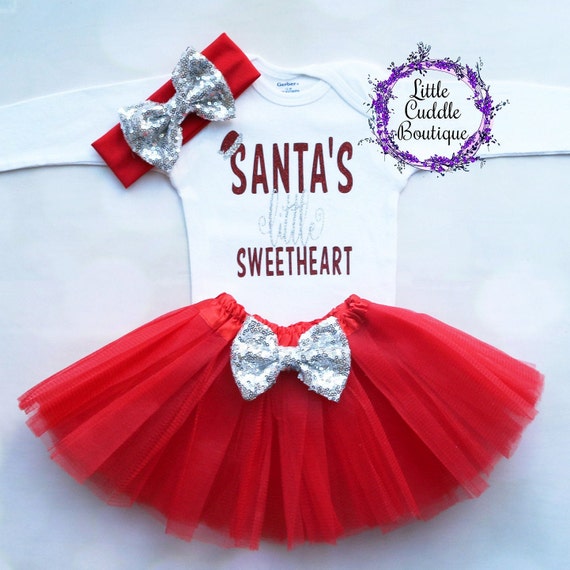 1st Christmas Bodysuit Details about   Santa's Little Sweetheart Christmas Baby Tutu Outfit 