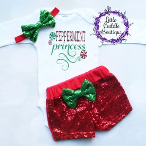 Peppermint Princess Baby Shorts Outfit, Holiday Outfit, Christmas Outfit, First Christmas Outfit, Christmas Bodysuit, Holiday, Christmas