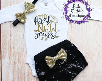 My First New Year&#39;s Baby Shorts Outfit, Holiday Outfit, My 1st New Years, NYE Outfit, Holiday Party, Holiday Photos, New Years Eve, New Year