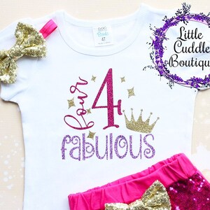 Girl's 4th Birthday Tank Dress - "Four And Fabulous" Glitter Racerback Summer Outfit - View #7