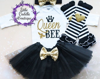Queen Bee Baby Tutu Outfit, Bumble Bee Outfit, Bee Birthday Outfit, Baby Girl Outfit, Queen Bee Shirt, Coming Home Outfit, Bumble Bee, Bee