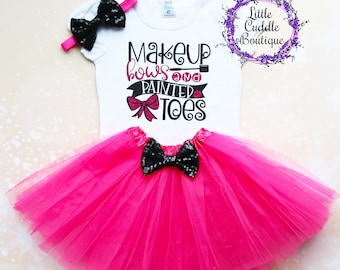 Makeup Bows And Painted Toes Girl Tutu Outfit, Spa Birthday Party, Makeup Birthday Outfit, Girl Makeup Shirt, Spa Day Birthday Shirt, Spa
