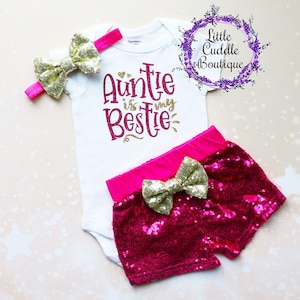 Auntie Is My Bestie Shorts Outfit, Aunt&#39;s Bestie, Auntie&#39;s Best Friend, Niece Bodysuit, Coming Home Outfit, Photo Shoot Gift, Aunt&#39;s Mini