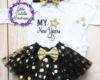 My First New Year&#39;s Outfit, Holiday Outfit, First New Year&#39;s Bodysuit, First New Years Outfit, Photo Shoot, Holiday Party Outfit, Black Tutu