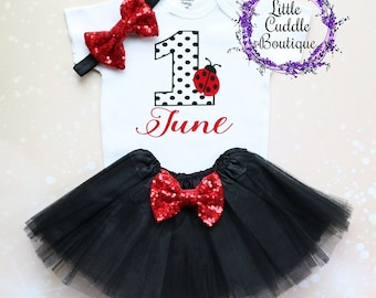 Personalized Ladybug First Birthday Tutu Outfit, Baby Girl Outfit, Ladybug Outfit, Ladybug Bodysuit, Ladybug Shirt, Ladybug Birthday, Party
