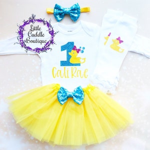 Personalized Rubber Ducky Birthday Tutu Outfit, Duck Birthday, Rubber Ducky Party, Bathtub Birthday, Animal Party, Rubber Duck 1st Birthday