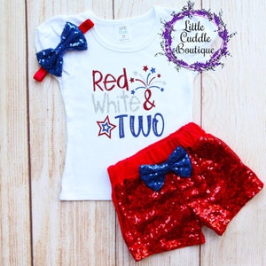 Red White & Two 4th of July Kids Birthday Shorts Outfit, Firecracker Outfit, Fourth of July Birthday, Summer  Birthday Outfit, Fireworks