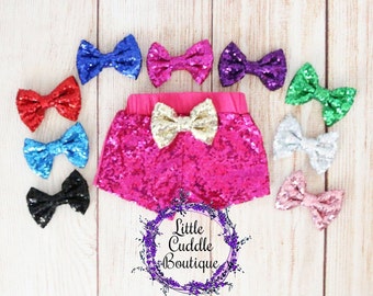 Felroze babyshort met pailletten, babyshort, verjaardagsoutfit, vakantie-outfit, fotoshoot outfit, cadeau nieuwe baby, short met pailletten verjaardagscadeau