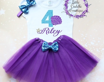 Personalized Seashell Birthday Tutu Outfit, Under The Sea Birthday, Mermaid Party, Seashell Birthday Outfit, Mermaid Birthday Party, Sea