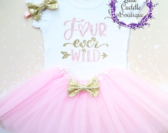 Four Ever Wild Birthday Tutu Outfit, Fourth Birthday, 4 Year Old Birthday Outfit, 4th Birthday Shirt, Four Year Old Party, Four Fabulous