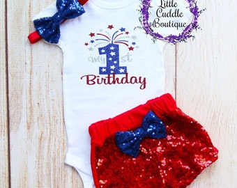 Firecracker 1st Birthday Shorts Outfit, Fourth Of July 1st Birthday Outfit, Patriotic Birthday Outfit, Firecracker Outfit, Summer Birthday