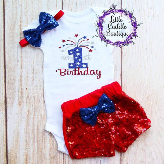 Firecracker 1st Birthday Shorts Outfit, Fourth of July 1st Birthday Outfit,  Patriotic Birthday Outfit, Firecracker Outfit, Summer Birthday 