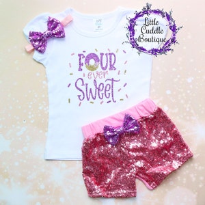 Four Ever Sweet Donut 4th Birthday Shorts Outfit, Donut Birthday Outfit, Cupcake Birthday, Donut Shirt, Donut Fourth Birthday, Doughnut