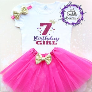 7 Birthday Girl Birthday Tutu Outfit, 7th Girl Birthday Outfit, 7 Year Old Birthday Outfit, 7th Birthday Shirt, Seven Year Old Party, Seven