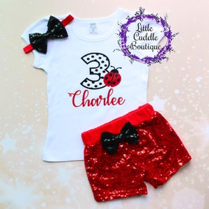 Personalized Toddler Ladybug Birthday Shorts Outfit, Toddler Birthday Outfit, Ladybug Outfit, Ladybug Shirt, Ladybug Party, Ladybug Birthday