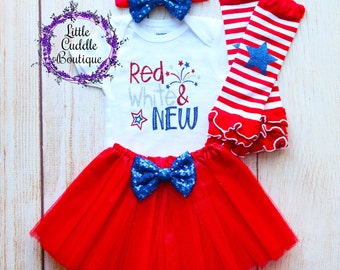 Red White & New 1st Fourth of July Outfit, Fourth of July Bodysuit, Patriotic Baby, 4th of July Outfit, Firework Outfit, First Holiday Shirt