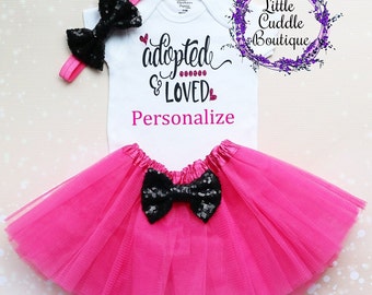 Adopted and Loved Baby Tutu Outfit, New Baby Outfit, Adopted Gift, Adoption Outfit, Baby Coming Home Outfit, New Parents Gift, Newborn