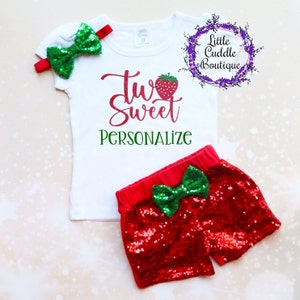 Personalized Two Sweet Strawberry Second Birthday Shorts Outfit, Two Sweet Birthday Outfit, Strawberry Birthday Shirt, Strawberry 2nd Party