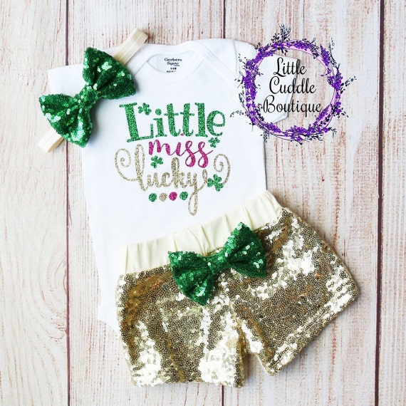 Little Miss Lucky Shorts Outfit, St. Patrick's Day Birthday Outfit, St. Patricks Day Bodysuit, 1st St. Patty's Day Outfit, 1st Holiday Shirt