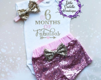 6 Months Of Fabulous Baby Shorts Outfit, 6 Month Outfit, Six Month Outfit, 6 Month Shirt, 6 Month Bodysuits, Half Birthday, Half Way To One