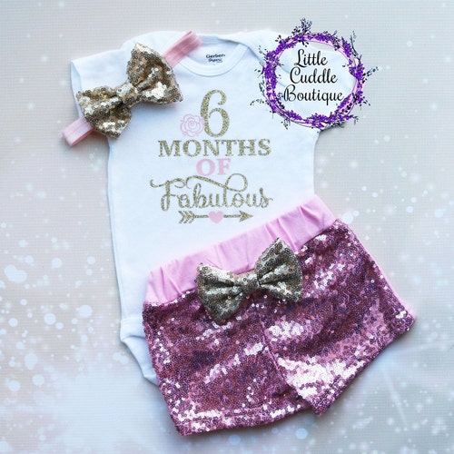 6 Months of Fabulous Baby Shorts Outfit 6 Month Outfit Six Etsy
