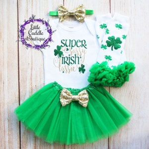 Super Sassy Irish Lassie St. Patrick&#39;s Day Tutu Outfit, St. Patrick&#39;s Day Bodysuit, First St. Paddy&#39;s Day Outfit, Shamrock Outfit, 1st
