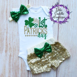 My 1st Saint Patrick's Day Shorts Outfit,  St. Patrick's Day Bodysuit, First St. Paddy's Day Outfit, Shamrock Outfit, 1st St. Patrick's Day