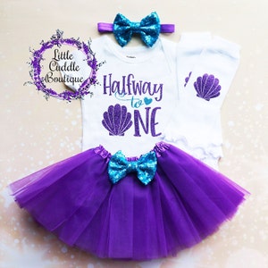 Halfway To One Mermaid Baby Tutu Outfit, 6 Month Outfit, 1/2 Month Outfit, 6 Month Shirt, 6 Month Bodysuits, Girl Half Birthday, Seashell