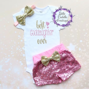 Best Goddaughter Ever Baby Shorts Outfit, God Baby Gift, Godmother, Godmother Proposal, Goddaughter Outfit, Goddaughter Shirt, God Daughter