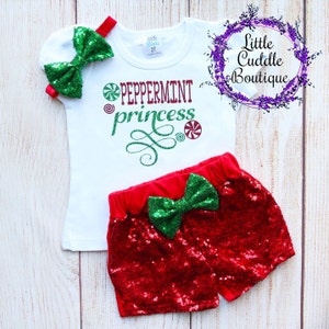 Peppermint Princess Toddler Christmas Shorts Outfit, Toddler Christmas Shirt, Christmas Outfit, Holiday Kid&#39;s Shirt, Kid&#39;s Christmas Outfit